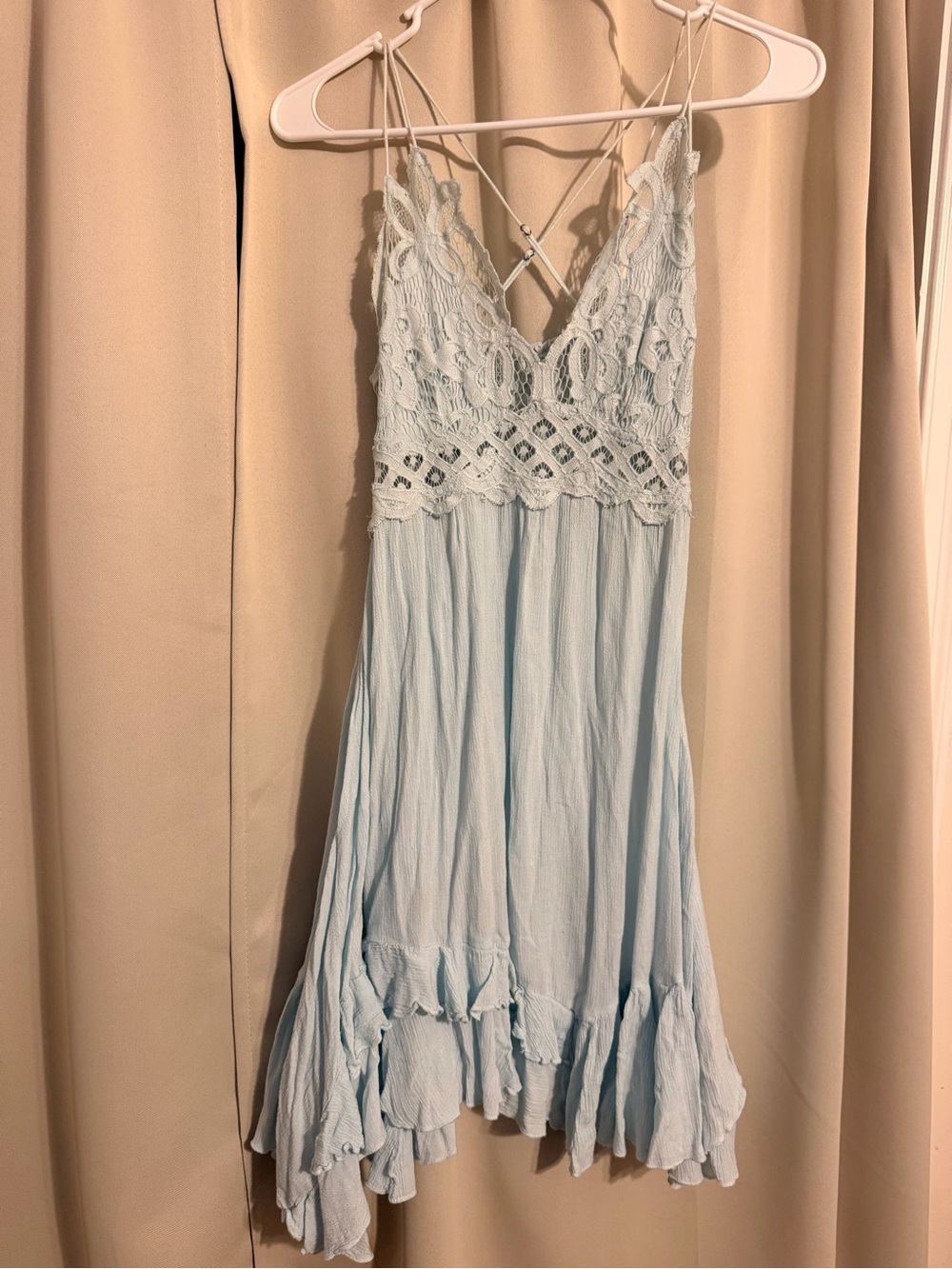 Free People Adella Lace-Trim Slip Dress in Light Blue